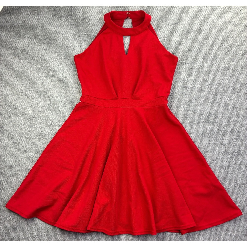 InsNova Women's Red Halter Fit Flare Dress M Keyhole Cocktail Party